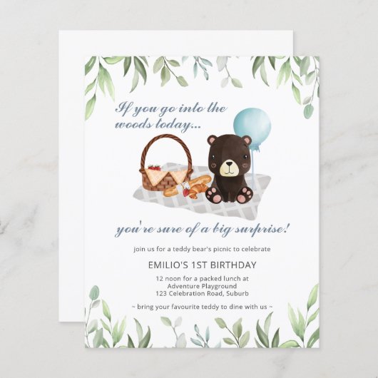 Papier Budget 1er anniversaire Teddy Bear Pique-nique Ble (Devant / Derrière)