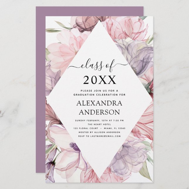 Papier Budget 2022 Graduation Boho Dusty rose violet (Devant / Derrière)