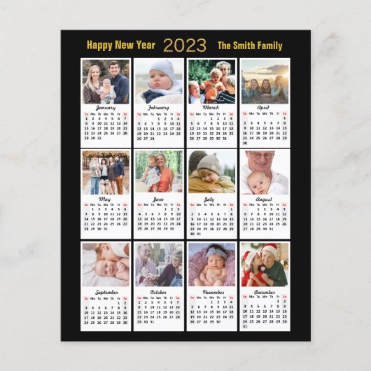 Papier Budget 2023 Calendrier Photo moderne Gold Script C (Devant)