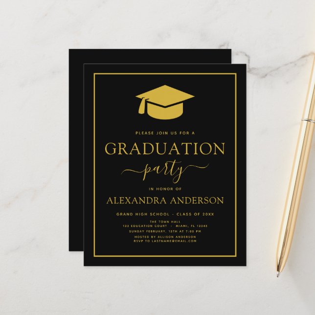 Papier Budget 2023 Graduation Party Black Gold (Devant/Arrière en situation)