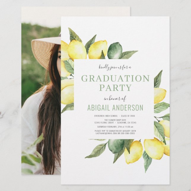 Papier Budget 2023 Photo Lemon Grad Party Invitation (Devant / Derrière)