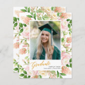Papier BUDGET 2023 Pink Floral Photo Grad Faire-part (Devant / Derrière)