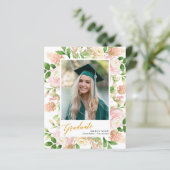 Papier BUDGET 2023 Pink Floral Photo Grad Faire-part (Debout devant)