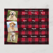 Papier Budget 2026 Photo Pet Dog Red Plaid Calendar Card (Devant)