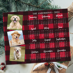 Papier Budget 2026 Photo Pet Dog Red Plaid Calendar Card