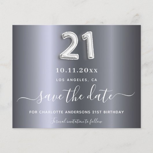 Papier Budget 21e anniversaire argent enregistrer la date (Devant)