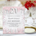 Papier Budget 21e anniversaire argent rose invitation<br><div class="desc">Une invitation moderne, élégante et glamour pour une fête de 21e anniversaire. Un arrière - plan faux argenté, décoré de poussière de parties scintillant rose et faux argent. Personnalisez et ajoutez votre nom et les détails de votre fête. Le numéro 21 est écrit avec une police de style ballon, script....</div>