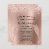 Papier Budget 21e anniversaire Champagne Rose Invitation  (Devant / Derrière)