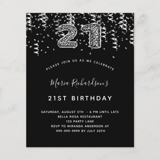 Papier Budget 21e anniversaire de la fête léopard d'argen (Devant)