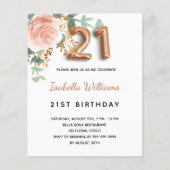 Papier Budget 21e anniversaire fleurie rose d'or eucalypt (Devant)