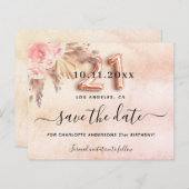 Papier Budget 21e anniversaire pampas rose save the date (Devant / Derrière)