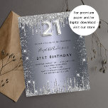 Papier Budget 21e anniversaire parties scintillant argent<br><div class="desc">Une invitation moderne,  élégante et glamour pour une fête de 21e anniversaire. Un arrière - plan faux argenté,  décoré de poussière de parties scintillant. Personnalisez et ajoutez votre nom et les détails de votre fête. Le numéro 21 est écrit avec une police de style ballon,  script.</div>