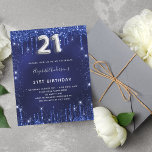 Papier Budget 21e anniversaire parties scintillant bleu a<br><div class="desc">Une invitation moderne, élégante et glamour pour une fête de 21e anniversaire. Un arrière - plan bleu marine, décoré avec de la poussière de parties scintillant imitation. La couleur bleue est inégale. Personnalisez et ajoutez votre nom et les détails de votre fête. Le numéro 21 est écrit avec une police...</div>