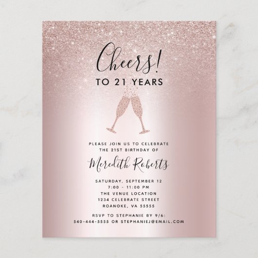 Papier Budget 21e anniversaire Parties scintillant Blush  (Devant)
