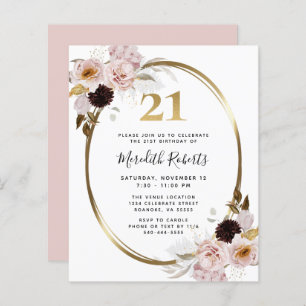 Papier Budget 21e anniversaire Rose Floral Gold Party Inv