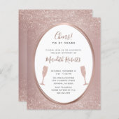 Papier Budget 21e Anniversaire Rose Invitation Champagne  (Devant / Derrière)