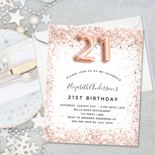 Papier Budget 21e anniversaire rose or blanc invitation