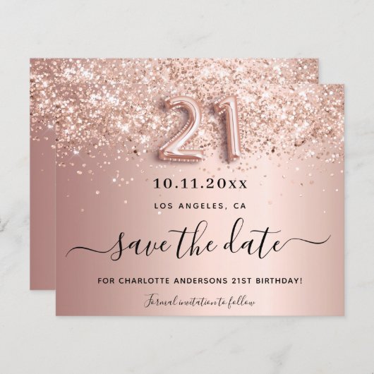 Papier Budget 21e anniversaire rose or blush enregistrer  (Devant / Derrière)