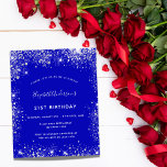 Papier Budget 21e anniversaire royal bleu argent invitati<br><div class="desc">Une invitation moderne,  élégante et glamour pour une fête d'anniversaire de 21e (ou tout âge). Un arrière - plan bleu royal,  décoré avec de la poussière de parties scintillant en faux argent. Personnalisez et ajoutez votre nom et les détails de votre fête.</div>