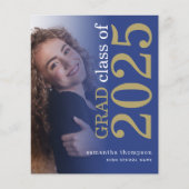 Papier Budget 2 photo Blue Gold 2025 Graduation Annonce (Devant)