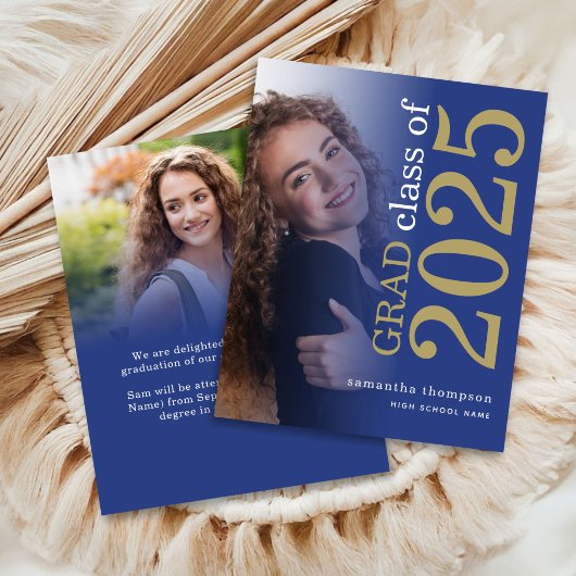 Papier Budget 2 photo Blue Gold 2025 Graduation Annonce