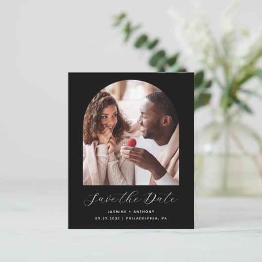 Papier Budget 2-Photo Boho Arch noir Enregistrer la date (Debout devant)