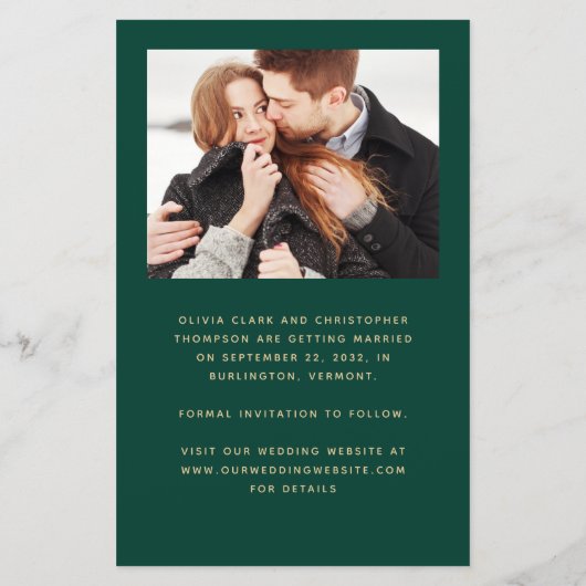 Papier Budget 2-Photo Emerald Gold Enregistrer la date (Dos)