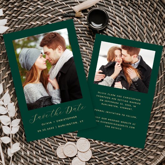 Papier Budget 2-Photo Émeraude Or Save the Date