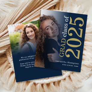 Papier Budget 2 photo Navy Gold 2023 Graduation Announce