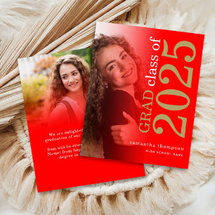Papier Budget 2 photo Red Gold 2025 Graduation Annonce