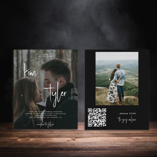 Papier Budget 2 photos faire-part de mariage de script QR