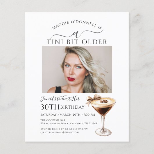 Papier BUDGET 30e anniversaire de fête Photo Martini Invi (Devant)