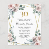 Papier Budget 30e anniversaire Floral Gold Party Invitati (Devant)
