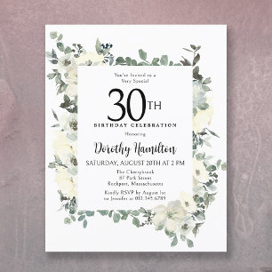 Papier Budget 30e anniversaire Invitation florale blanche