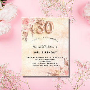 Papier Budget 30e anniversaire pampas herbe invitation ro