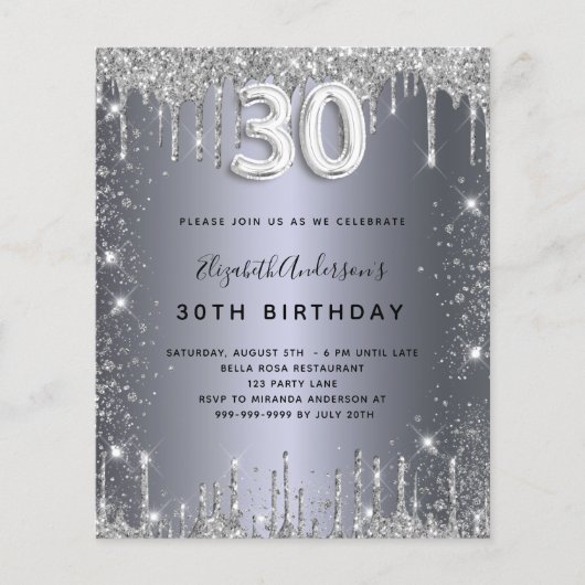 Papier Budget 30e anniversaire parties scintillant argent (Devant)