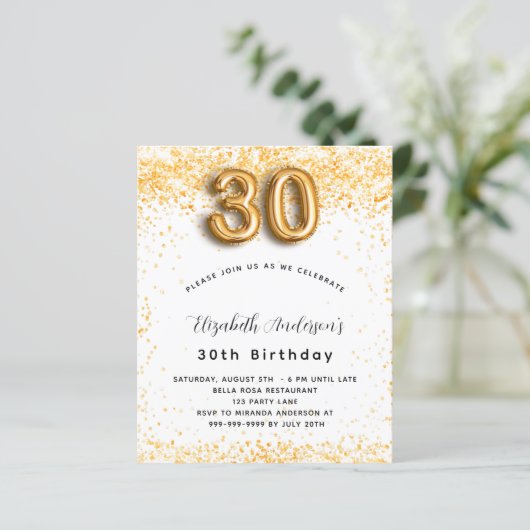 Papier Budget 30e anniversaire parties scintillant en or  (Debout devant)