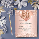Papier Budget 30e anniversaire rose invitation ballons d'<br><div class="desc">Pour un 30ème anniversaire élégant. Un arrière - plan rose à l'apparence métallique. Décoré d'or rose, de faux glitte rose, de mousseux et de ballons. Personnalisez et ajoutez un nom, ainsi que les détails du parti. Le nom est écrit avec un script de style écrit à la main, numéro 30...</div>
