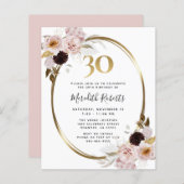 Papier Budget 30e anniversaire Rose Invitation Gold Party (Devant / Derrière)