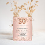 Papier Budget 30e anniversaire rose parties scintillant o<br><div class="desc">Pour un 30ème anniversaire élégant. Un arrière - plan rose à l'apparence métallique. Décoré d'or rose, de faux glitte rose, de mousseux. Personnalisez et ajoutez un nom, ainsi que les détails du parti. Le nom est écrit avec un script de style écrit à la main, numéro 30 avec des polices...</div>