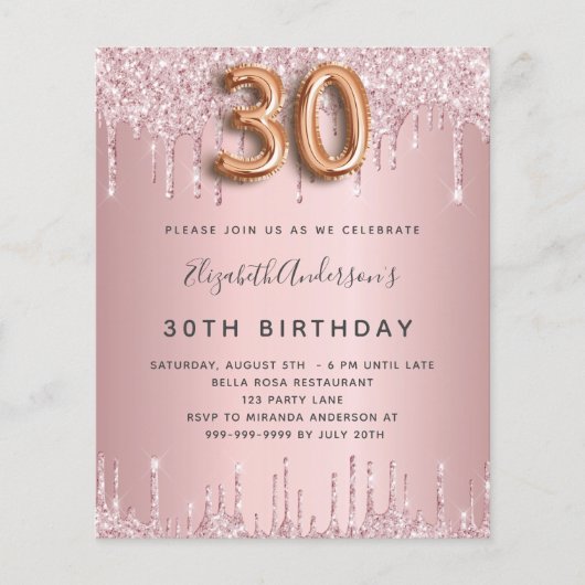 Papier Budget 30e anniversaire rose poussiéreux gouttes d (Devant)