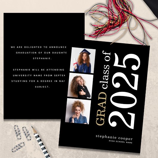 Papier Budget 3 photo 2025 Black Graduation Faire-part