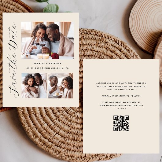 Papier Budget 3-Photo Beige Code QR Enregistrer la Date