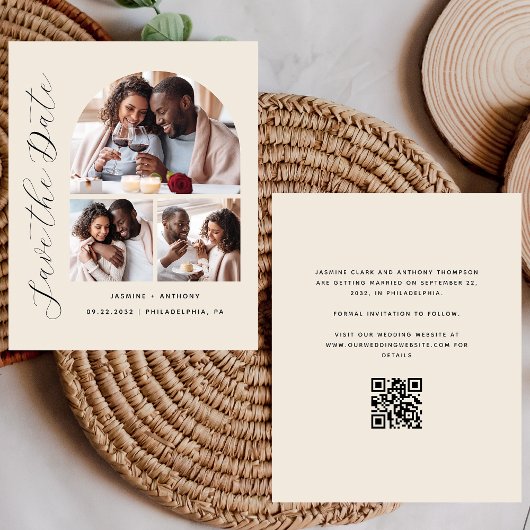 Papier Budget 3-Photo Beige Code QR Save the Date