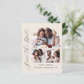 Papier Budget 3-Photo Beige Code QR Save the Date (Debout devant)