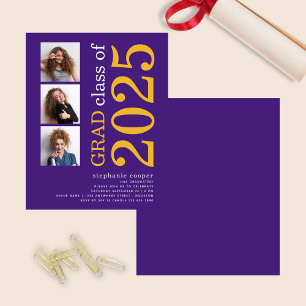 Papier Budget 3 photo Bold 2024 Purple Graduation Invitat