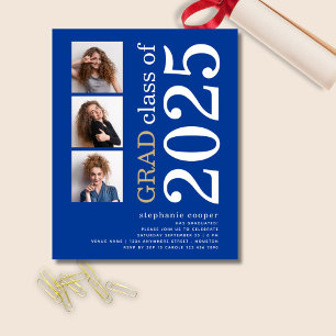 Papier Budget 3 photo Bold 2025 Blue Graduation Invitatio