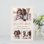 Papier Budget 3-Photo Code QR Beige Faire-Part de Mariage (Debout devant)