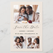 Papier Budget 3-Photo Code QR Beige Faire-Part de Mariage (Devant)