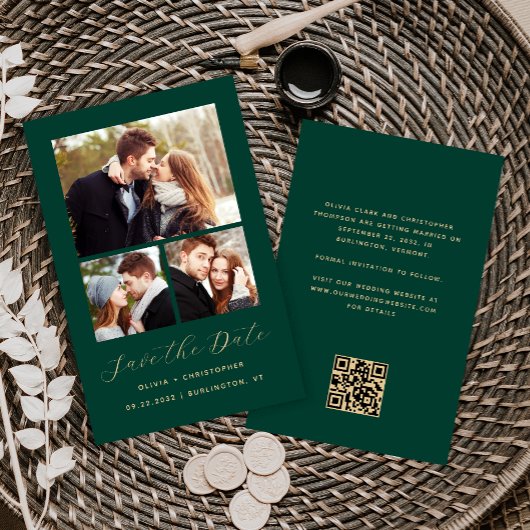 Papier Budget 3-Photo Collage Vert QR Code Enregistrez la